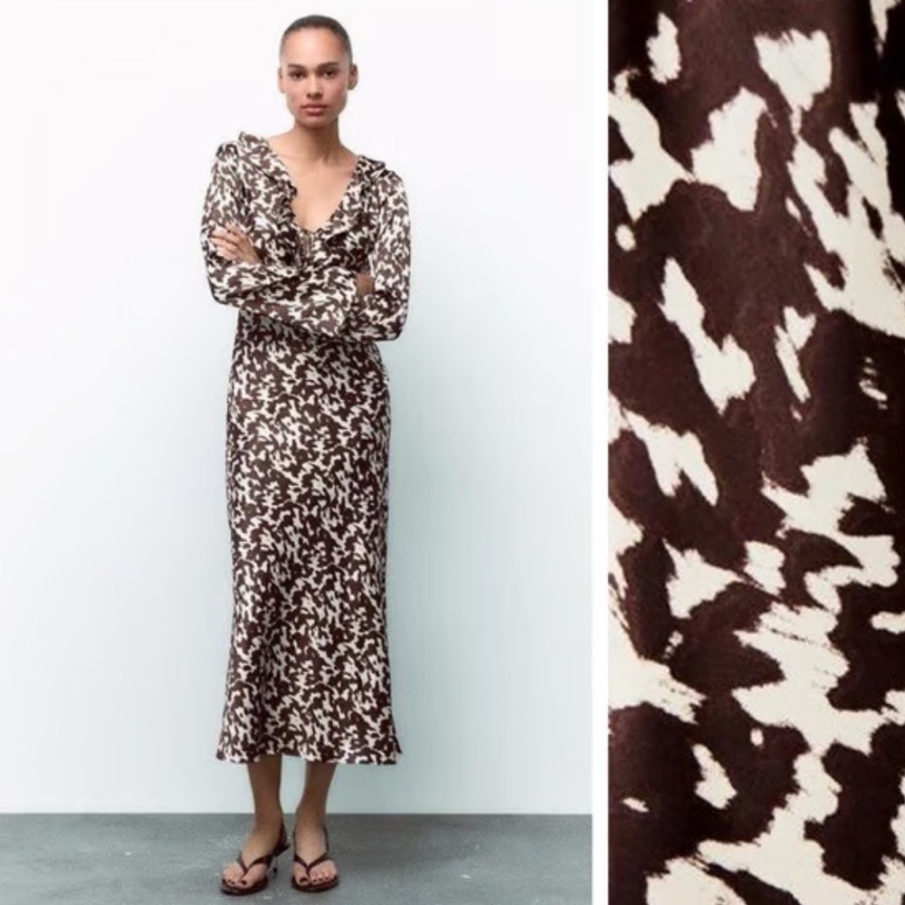 Zara Brown and Cream Patterned Dress